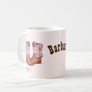 Custom Name Trendy Cute CowGirl Boots Pink Brown Coffee Mug