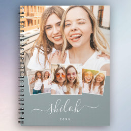 Custom Name Trendy Modern Script 4 Photo Collage Notebook