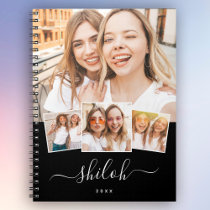 Custom Name Trendy Modern Script 4 Photo Collage Notebook