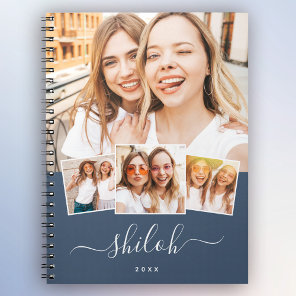 Custom Name Trendy Modern Script 4 Photo Collage Notebook