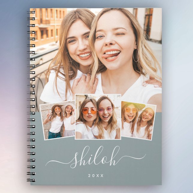 Custom Name Trendy Modern Script 4 Photo Collage Notebook (Creator Uploaded)