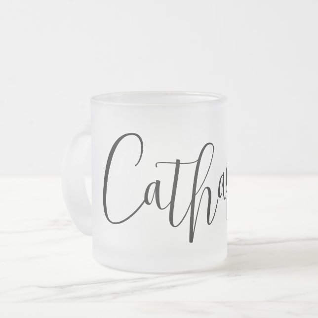 CUSTOM NAME - Trendy Script Personalized  Frosted Glass Coffee Mug (Front Left)
