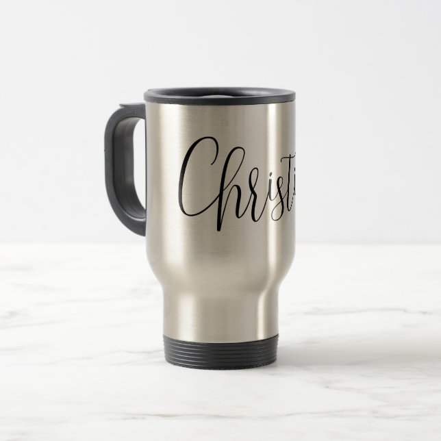 CUSTOM NAME - Trendy Script Personalized  Travel Mug (Front Left)