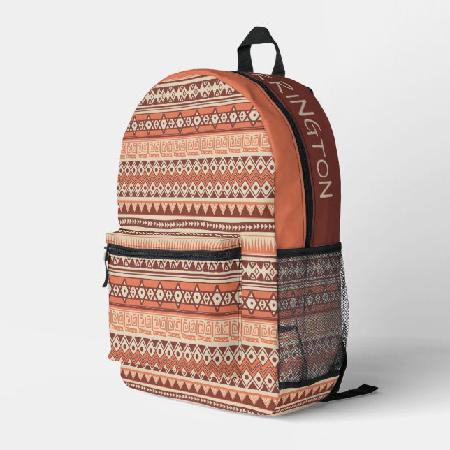 Custom Name Tribal Aztec Pattern Printed Backpack (Back Corner Right)
