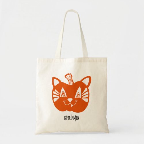 Custom Name Trick or Treat Bag Cat Pumpkin
