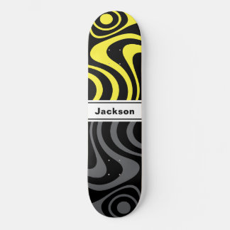 Custom Name Trippy Wavy 70s Retro Yellow Gray Skateboard