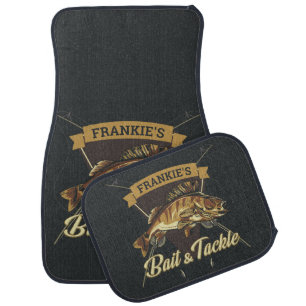 Custom NAME Trophy Fishing Angler Bait Tackle Shop Car Floor Mat