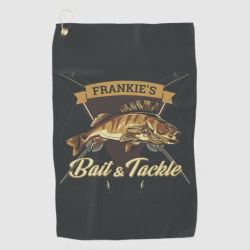 Custom NAME Trophy Fishing Angler Bait Tackle Shop Golf Towel