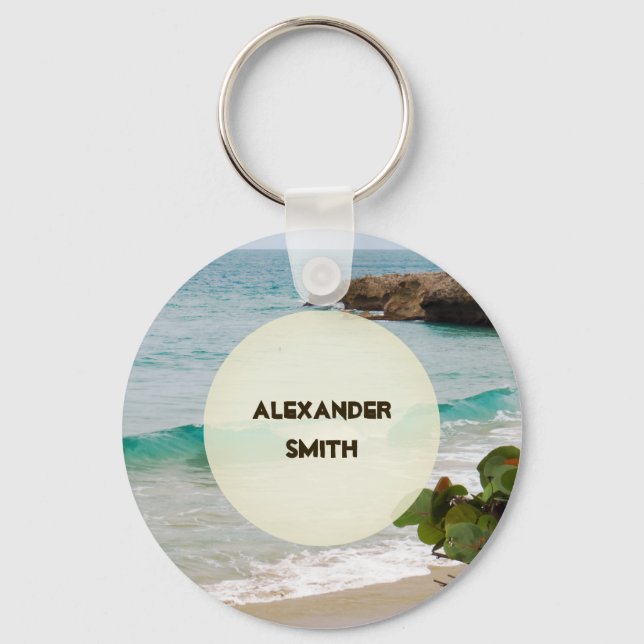 Custom Name | Tropical Beach Keychain (Front)