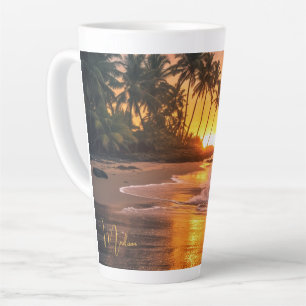 Custom Name Tropical Beach Sunset Latte Mug
