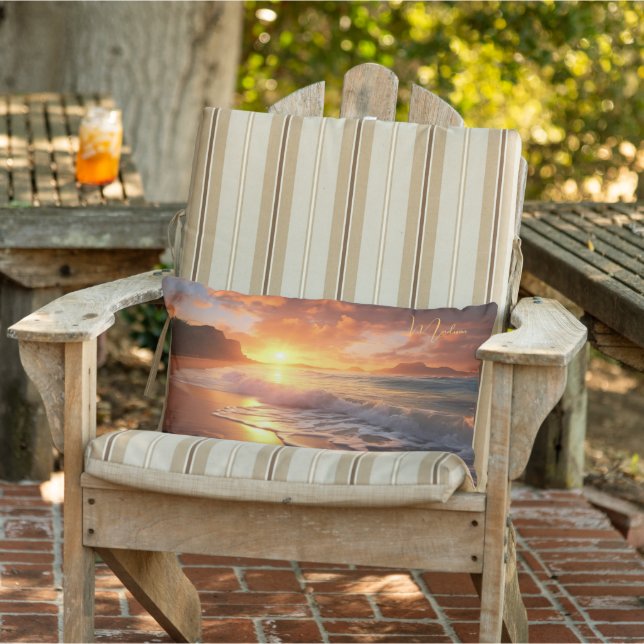 Custom Name Tropical Beach Sunset Lumbar Pillow (Chair)