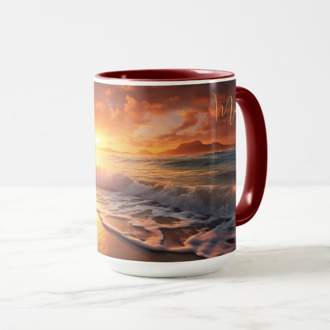 Custom Name Tropical Beach Sunset Mug (Front Right)