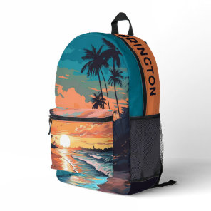 Custom Name Tropical Beach Sunset Printed Backpack