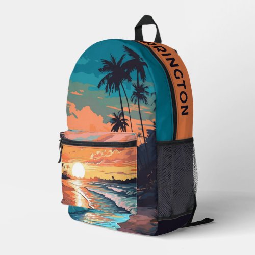 Custom Name Tropical Beach Sunset Printed Backpack