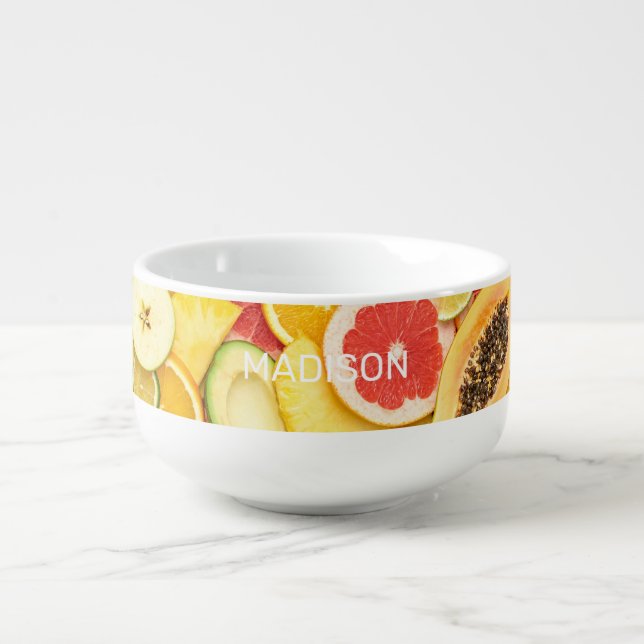 Custom Name Tropical Fruits Soup Mug (Front)