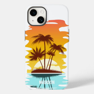 Custom Name Tropical Island Sunset Case-Mate iPhone 14 Case