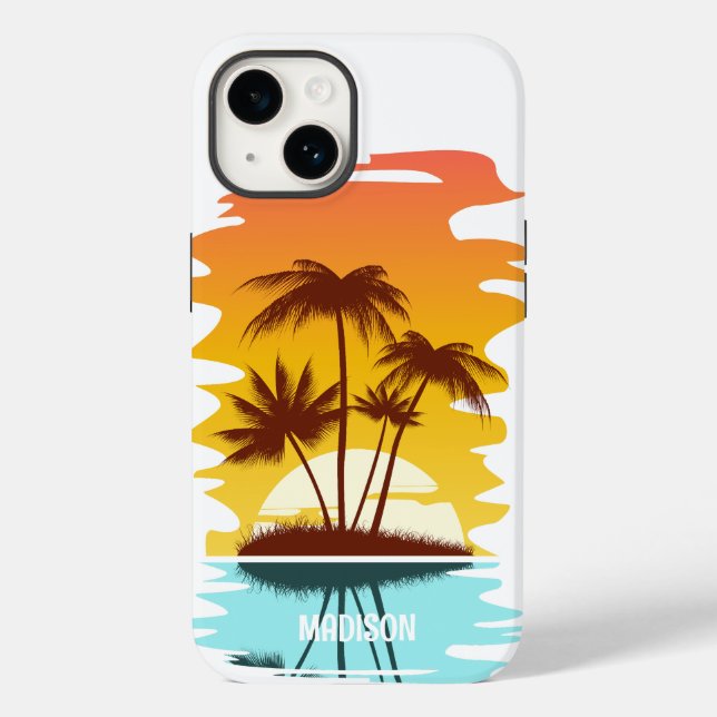Custom Name Tropical Island Sunset Case-Mate iPhone Case (Back)