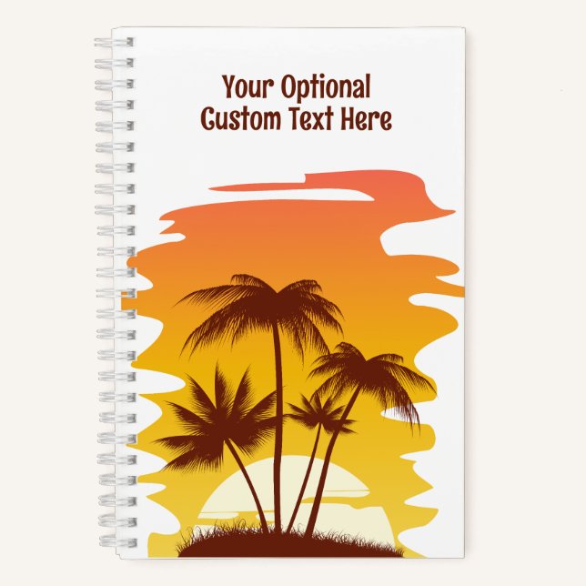 Custom Name Tropical Island Sunset Notebook (Front)
