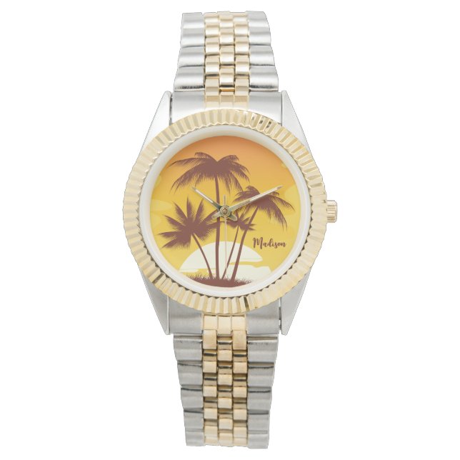 Custom Name Tropical Island Sunset Watch (Front)