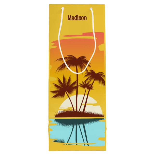 Custom Name Tropical Island Sunset Wine Gift Bag (Back)