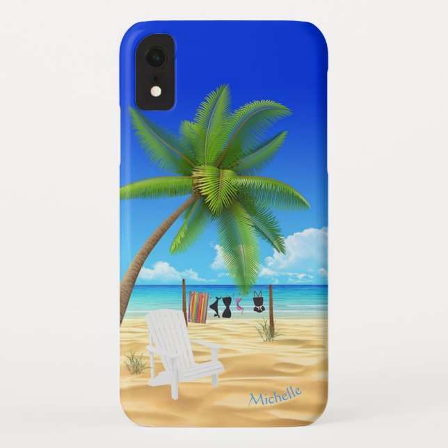Custom Name Tropical Ocean Beach Scene Case-Mate iPhone Case (Back)