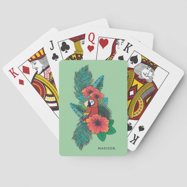 Custom name Tropical Parrot Poker Cards (Back)