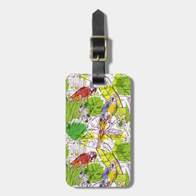 Custom Name Tropical Parrots Luggage Tag (Front Vertical)