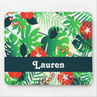 Custom name tropical pattern mouse pad