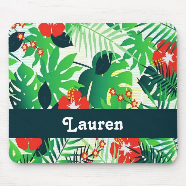 Custom name tropical pattern mouse pad (Front)