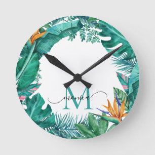 Custom Name Tropical Round Clock