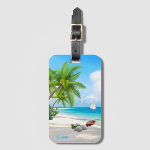 Custom Name  Tropical Sandy Beach Luggage Tag