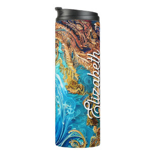 Custom Name Tropical Seascape Beach Ocean Waves Thermal Tumbler