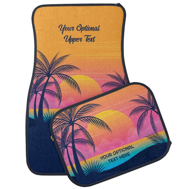 Custom Name Tropical Sunset Car Floor Mat (Set)
