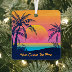 Custom Name Tropical Sunset Metal Ornament