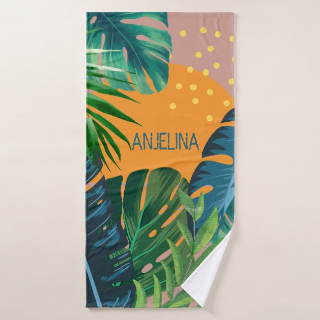 Custom Name Tropical Sunset Vacations Beach Towel (Bath Towel)