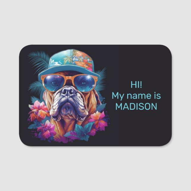 Custom Name Tropical Vacation Dog Name Tag (Front)