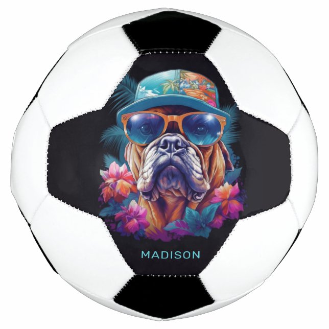 Custom Name Tropical Vacation Dog Soccer Ball (Front)