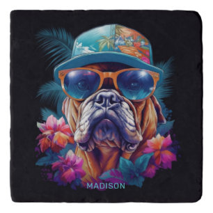 Custom Name Tropical Vacation Dog Trivet