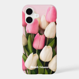 Custom Name Tulips on Pink iPhone 17 Case