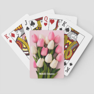 Custom Name Tulips on Pink Poker Cards