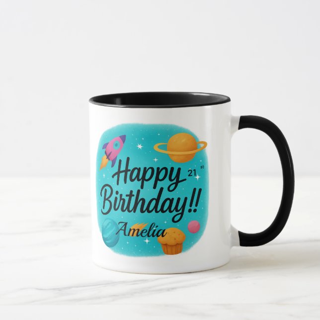 Custom Name Turquoise 21st Birthday Mug (Right)
