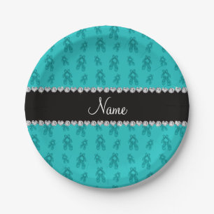 Custom name turquoise ballet shoes paper plates