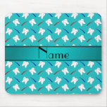 Custom Name Turquoise Brushes And Tooth Pattern Mouse Pad at Zazzle