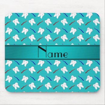 Custom Name Turquoise Brushes And Tooth Pattern Mouse Pad by Brothergravydesigns at Zazzle