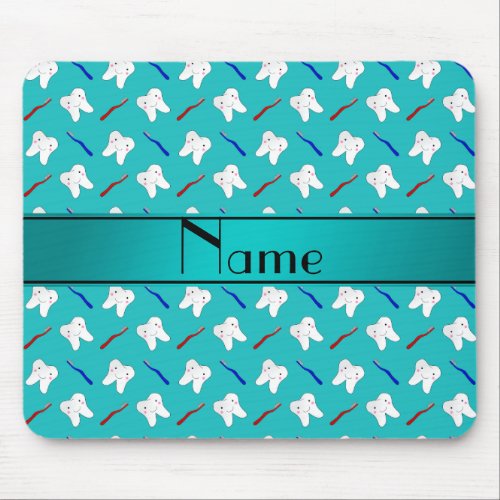 Custom name turquoise brushes and tooth pattern mouse pad