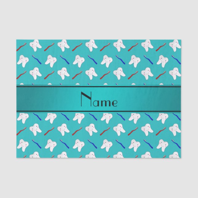 Custom name turquoise brushes and tooth pattern tissue paper (Front)
