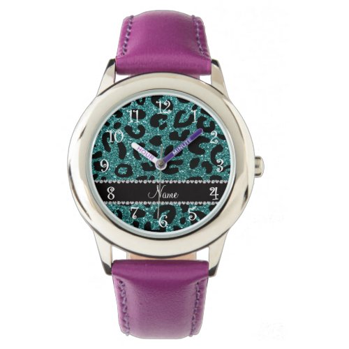 Custom name turquoise glitter cheetah print watch