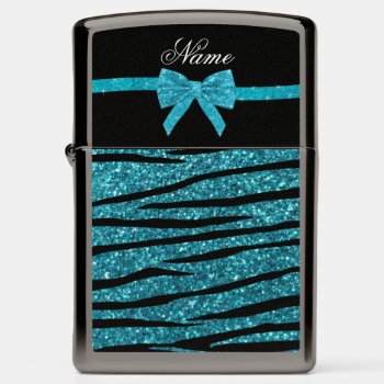 Custom Name Turquoise Glitter Zebra Stripes Bows Zippo Lighter by Brothergravydesigns at Zazzle