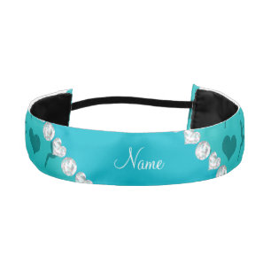 Custom name turquoise gymnastics stars hearts athletic headband