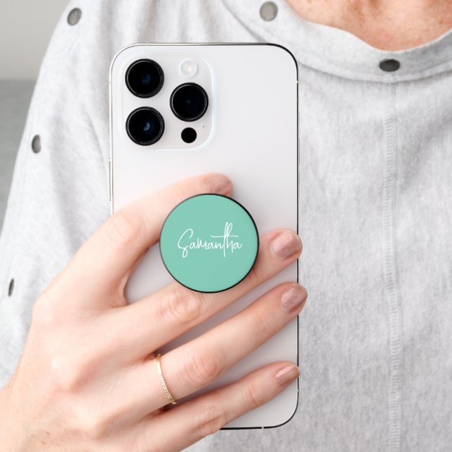 Custom Name Turquoise Handwritten Script PopSocket (Hand)